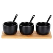 Miseczki na przekąski z łyżeczkami ceramiczne czarne 90 ml 7 el.