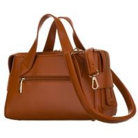 elegancka torebka damska w kolorach ecru i brązowym wykonana z materiału