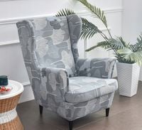 Pokrowiec Na Fotel Uszak Szary Liście Wzory Elastyczny [22Ew8]