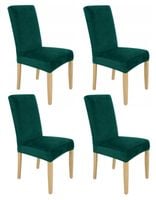 Zestaw 4Szt. Pokrowiec Na Krzesło Butelkowa Zieleń Welur Elastczyny