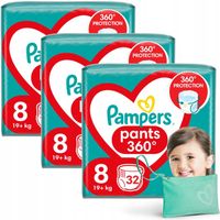 Zestaw Pampers Pants Pieluchomajtki, 19kg+, rozmiar 8, 3 x 32 szt + GRATIS