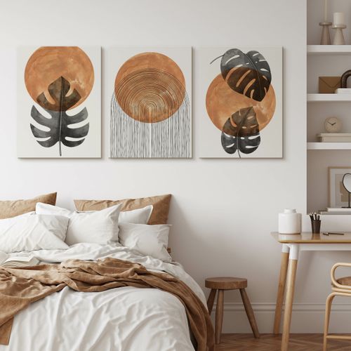 OBRAZY NA PŁÓTNIE SET LIŚCIE TROPIKALNE MONSTERY AKWARELE BOHO 90cm x 40cm na Arena.pl