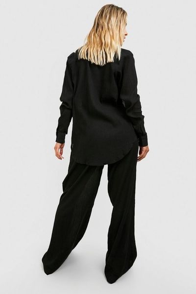 BOOHOO CZARNE LUŹNE SPODNIE PLAŻOWE TEKSTURA M9J NG2__S zdjęcie 3