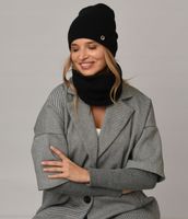 CZARNY zimowy KOMPLET damski czapka szalik komin ciepły ZESTAW Polski kolor