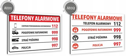 Tabliczka Telefony Alarmowe 40x30 Tablica informacyjna nierdzewna ALUMINIUM na Arena.pl