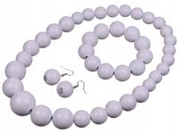 Komplet korale drewniane białe góralskie naszyjnik bransoletka kolczyki