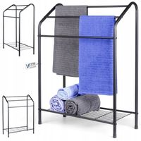Wieszak ŁAZIENKOWY stojący podłogowy stojak na ręczniki czarny + półka