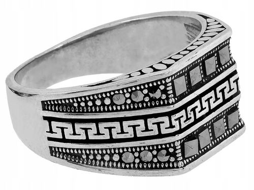 Srebrny 925 sygnet uniwersalny oksydowany z wzorem greckim na prezent r28 na Arena.pl