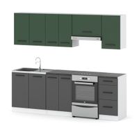 Kuchnia Mokka 2.4m Biały Butelkowa Zielen Szary Mat Modułowa Z Blatem Mała