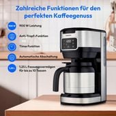 Ekspres przelewowy MEDION 1.25L 900W,Reg.aromatu,do 10 filiżanek,TERMOS