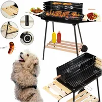 GRILL OGRODOWY WĘGLOWY 2 RUSZTY PRZENOŚNY PÓŁKI UCHWYT NA KÓŁKACH