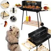 GRILL OGRODOWY WĘGLOWY 2 RUSZTY PRZENOŚNY PÓŁKI UCHWYT NA KÓŁKACH