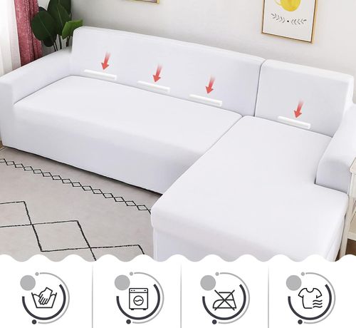 Pokrowiec na sofę L elastyczny spandex Jaotto 2-częściowy 2-osobowy biały na Arena.pl