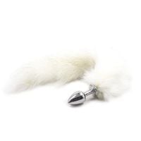 korek analny z lisim ogonem toyz4lovers long fox tail biały 7 cm
