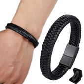 SKÓRZANA BRANSOLETKA MĘSKA CZARNA TYTANOWA BRANSOLETA