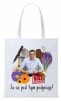 Mateusz Morawiecki Pis Torba Eco Biała Shopper Z Nadrukiem Ze Zdjęciem