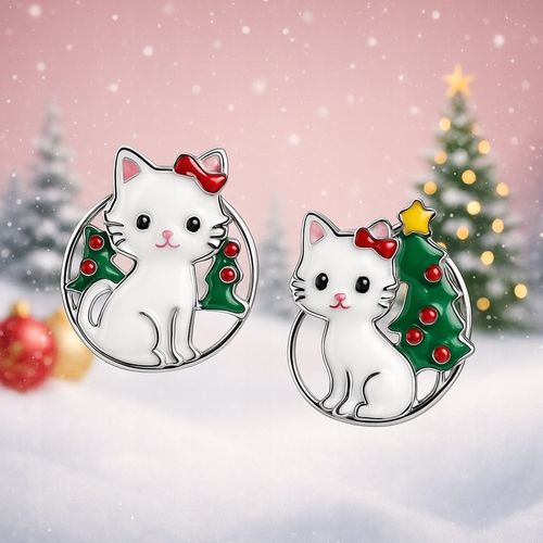 KOLCZYKI SREBRNE DLA DZIEWCZYNKI KOTKI ŚWIĄTECZNE ASYMETRYCZNE NA PREZENT na Arena.pl