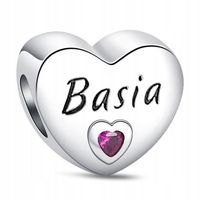 Zawieszka Srebro 925 Charms Koralik Imię Basia Barbara Serce