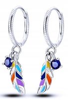 MD eleganckie kolczyki okrągłe kolorowe pióra granatowe kamienie | S925