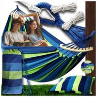 HAMAK DWUOSOBOWY OGRODOWY MOCNY DUŻY XXL 290x150 TORBA+PODUSZKA PAŁĄK 60 CM