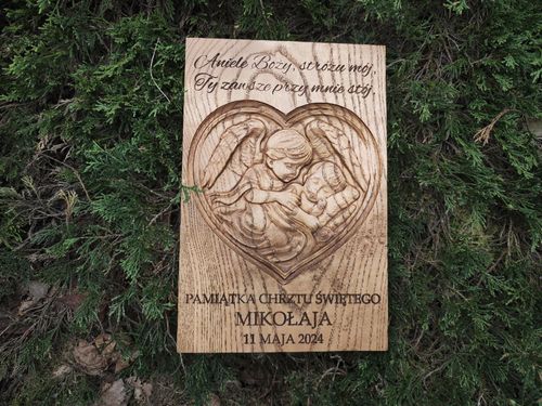 Pamiątka GRAWER Chrztu Świętego Anioł Stróż Prezent Chrzciny Obraz 30 cm na Arena.pl