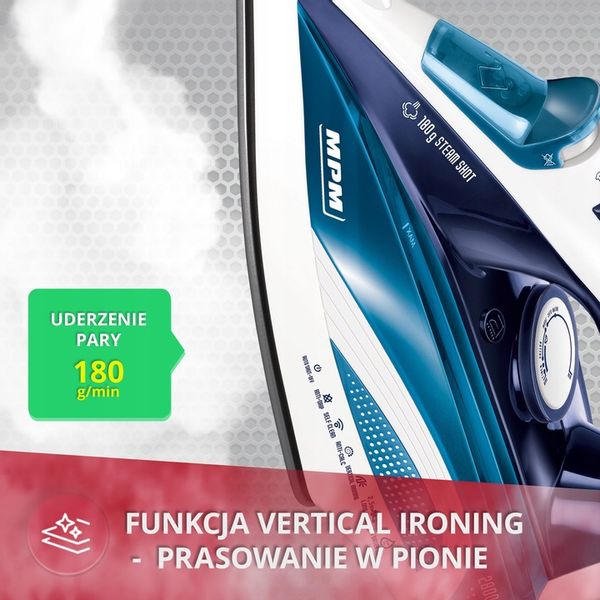 Żelazko parowe stopa ceramiczna duża moc MPM MZE-21/NS zdjęcie 8