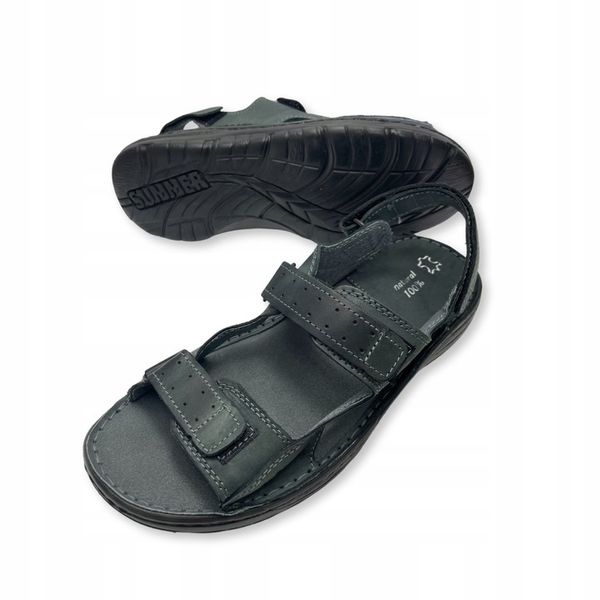 SANDAŁY MĘSKIE SKÓRZANE OBUWIE BUTY NA RZEPY SKÓRA BYDLĘCA + GRATIS ŁYŻKA zdjęcie 12