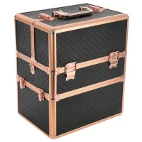 KUFEREK KOSMETYCZNY DUŻY XL ROSE GOLD PIKOWANY CZARNY ZŁOTY