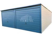 GARAŻ BLASZANY 6m x 5m poziom - spad tył 2x Brama uchylna - grafit antracyt - dodatkowe drzwi TS243 6x5