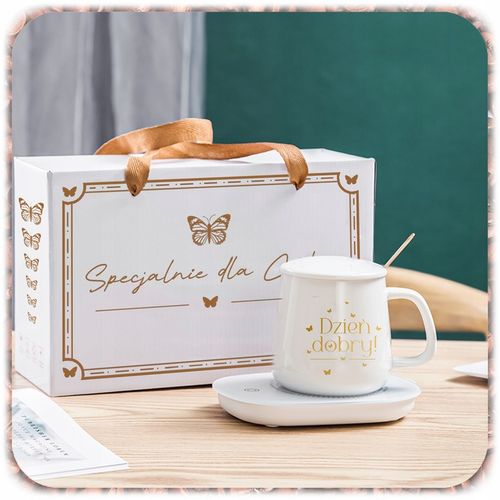 ZESTAW PREZENTOWY PODGRZEWACZ KABEL KUBEK POKRYWKA ŁYŻECZKA DO KAWY na Arena.pl