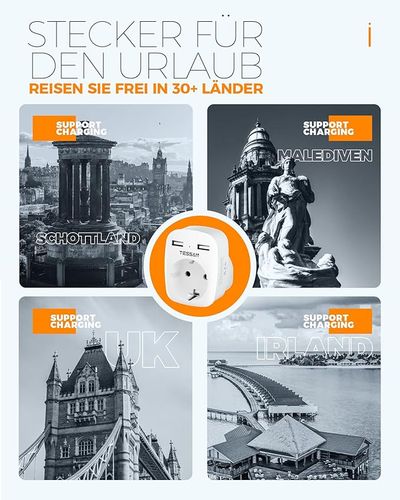 TESSAN Adapter podróżny EU-UK wtyczka podróżna z 2xUSB 3w1 na Arena.pl