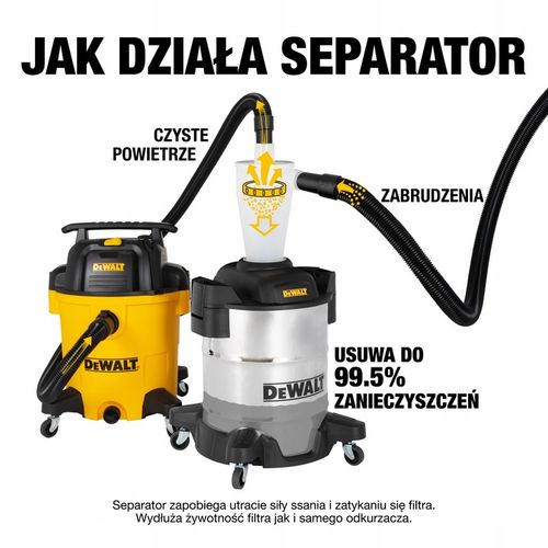 SEPARATOR PYŁU CYKLONOWY ODPYLACZ DeWALT DXVCS003 38L SUCHO MOKRO INOX na Arena.pl