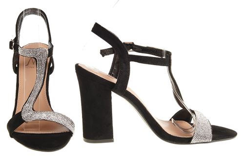 Sandały zamszowe na obcasie słupku 9,5 cm. czarne Rozmiar obuwia - 41, Długość wkładki [cm]: - 26,50 cm. na Arena.pl