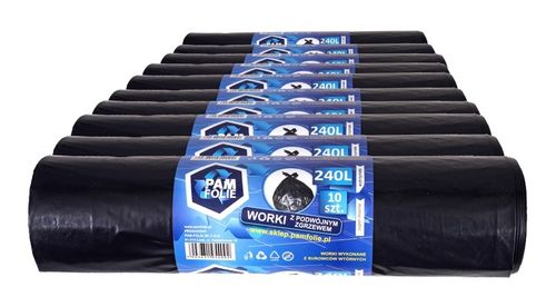 WORKI NA ŚMIECI 240L 100szt Uniwersalne Grube Mocne Czarne Pam Folie na Arena.pl