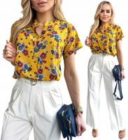 Elegancka BLUZKA DAMSKA wygodna bawełniana modny print kwiaty