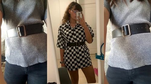 Pas Szeroki Damski Pasek Skórzany Klamra Kwadrat na Arena.pl