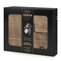 Komplet ręczników bawełnianych z bordiurą i haftem Eva Minge beżowe