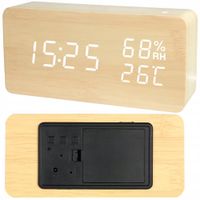 ELEKTRONICZNY BUDZIK ZEGAR TERMOMETR HIGROMETR USB ALARM TEMPERATURA DATA