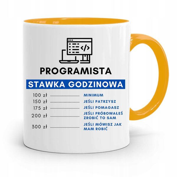 Kubek Żółty Informatyka Programisty Stawka H Z Nadrukiem Ze Zdjęciem zdjęcie 1