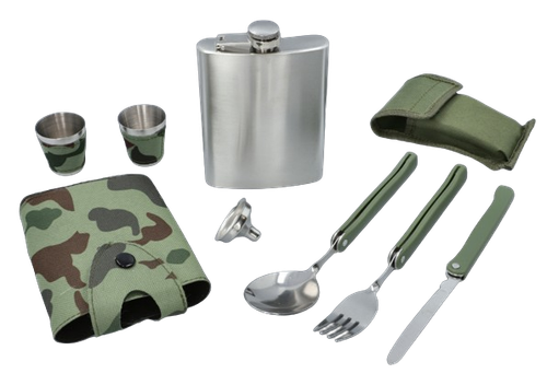 Elegancki Zestaw Piersiówka z Kieliszkami Lejkiem i Sztućcami Turystycznymi na Arena.pl