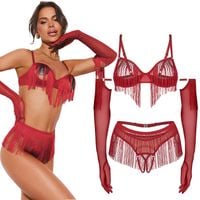 Komplet bielizny erotycznej z frędzlami otwarty Obsessive Rossay Red S/M