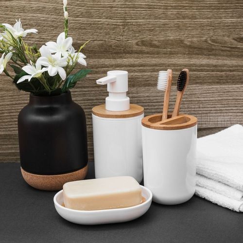 Mydelniczka Bambusowa Biała Stojak Podstawka Łazienkowa na Mydło na Arena.pl