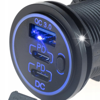 Motocyklowe gniazdo zasilania 12V 2x USB-C Typ-C PD +USB QC3.0 54W IP54 LED