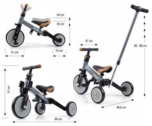 Rowerek 4w1 Milly Mally Optimus Plus Grey Sary + Rączka na Arena.pl