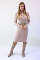 Sukienka Sweterkowa z Golfem w Warkocze MIDI Pudrowy róż L/XL