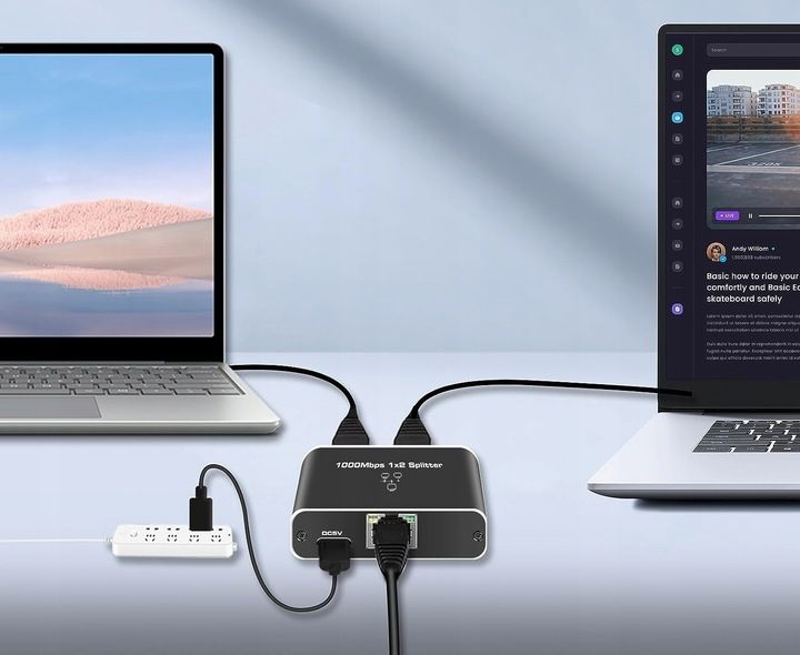 SPLITTER LAN 1x2 ADAPTER ROZDZIELACZ SWITCH 2xRJ45 ETHERNET 1000Mb GIGABIT zdjęcie 2