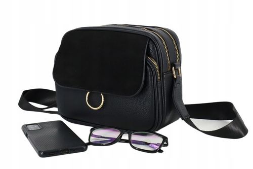 Torebka mała przewieszka miejska klasyczna długi pasek klapeczka CZARNA na Arena.pl