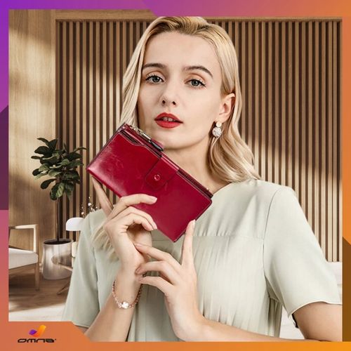 Portfel damski skórzany duży lakierowany pojemny RFID z paskiem czerwony na Arena.pl