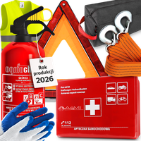 ZESTAW SAMOCHODOWY GAŚNICA APTECZKA KAMIZELKA PAS HOLOWNICZY LINKA TRÓJKĄT