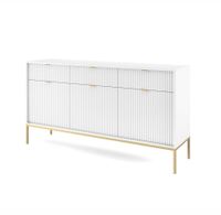 Duża biała komoda trzydrzwiowa z szufladami Nova KSZ-154 złoty stelaż